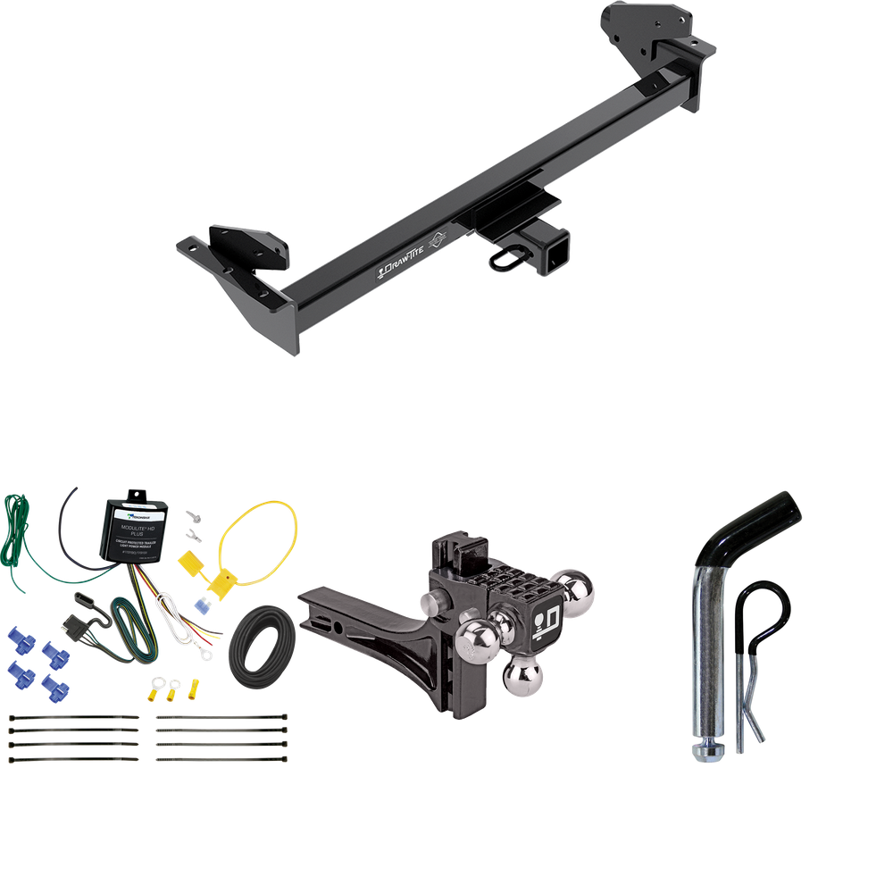 Fits 2016-2022 Nissan NP300 Navara Trailer Hitch Tow PKG w/ 4-Flat Wiring + Adjustable Drop Rise Triple Ball Ball Mount 1-7/8" & 2" & 2-5/16" Trailer Balls + Pin/Clip (For International Only Models) By Draw-Tite