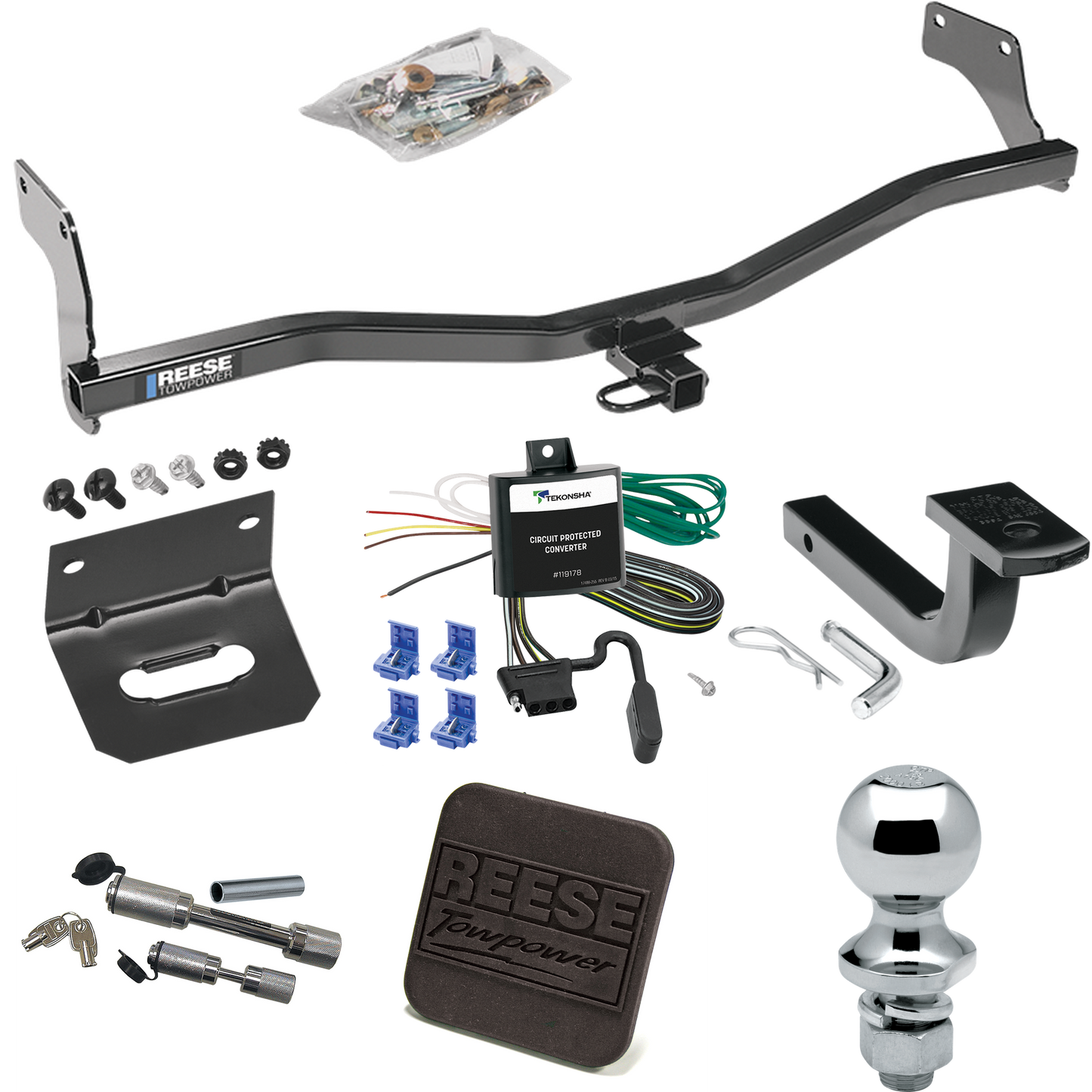 Fits 2006-2011 KIA Rio5 Trailer Hitch Tow PKG w/ 4-Flat Wiring Harness + Draw-Bar + 1-7/8" Ball + Wiring Bracket + Hitch Cover + Dual Hitch & Coupler Locks (For Hatchback Models) By Reese Towpower