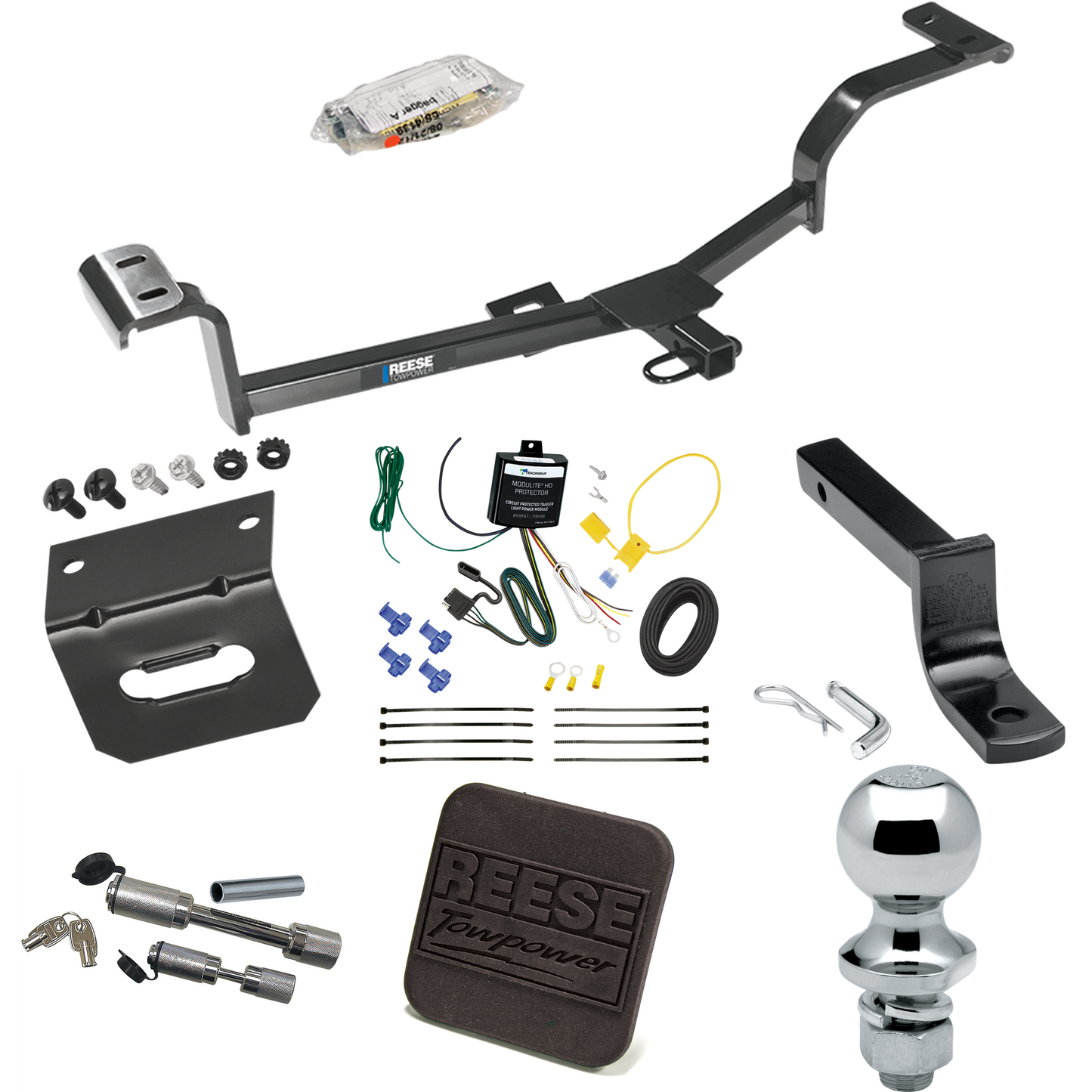 Fits 2012-2021 Hyundai Accent Trailer Hitch Tow PKG w/ 4-Flat Wiring Harness + Draw-Bar + 1-7/8" Ball + Wiring Bracket + Hitch Cover + Dual Hitch & Coupler Locks (For Sedan Models) By Reese Towpower