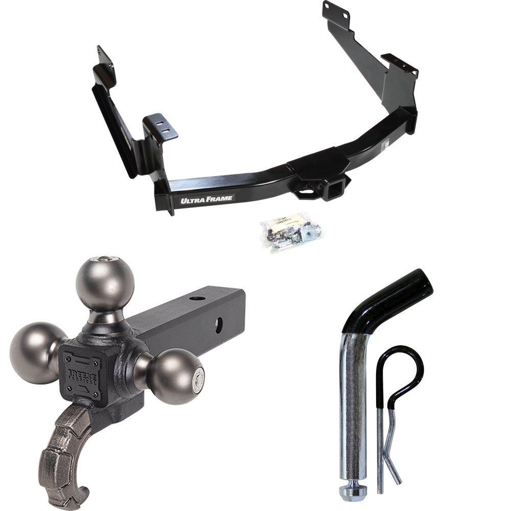 Fits 2007-2021 Toyota Tundra Trailer Hitch Tow PKG w/ Triple Ball Ball Mount 1-7/8" & 2" & 2-5/16" Trailer Balls w/ Tow Hook + Pin/Clip (For (See Footnote CP) Models) By Draw-Tite