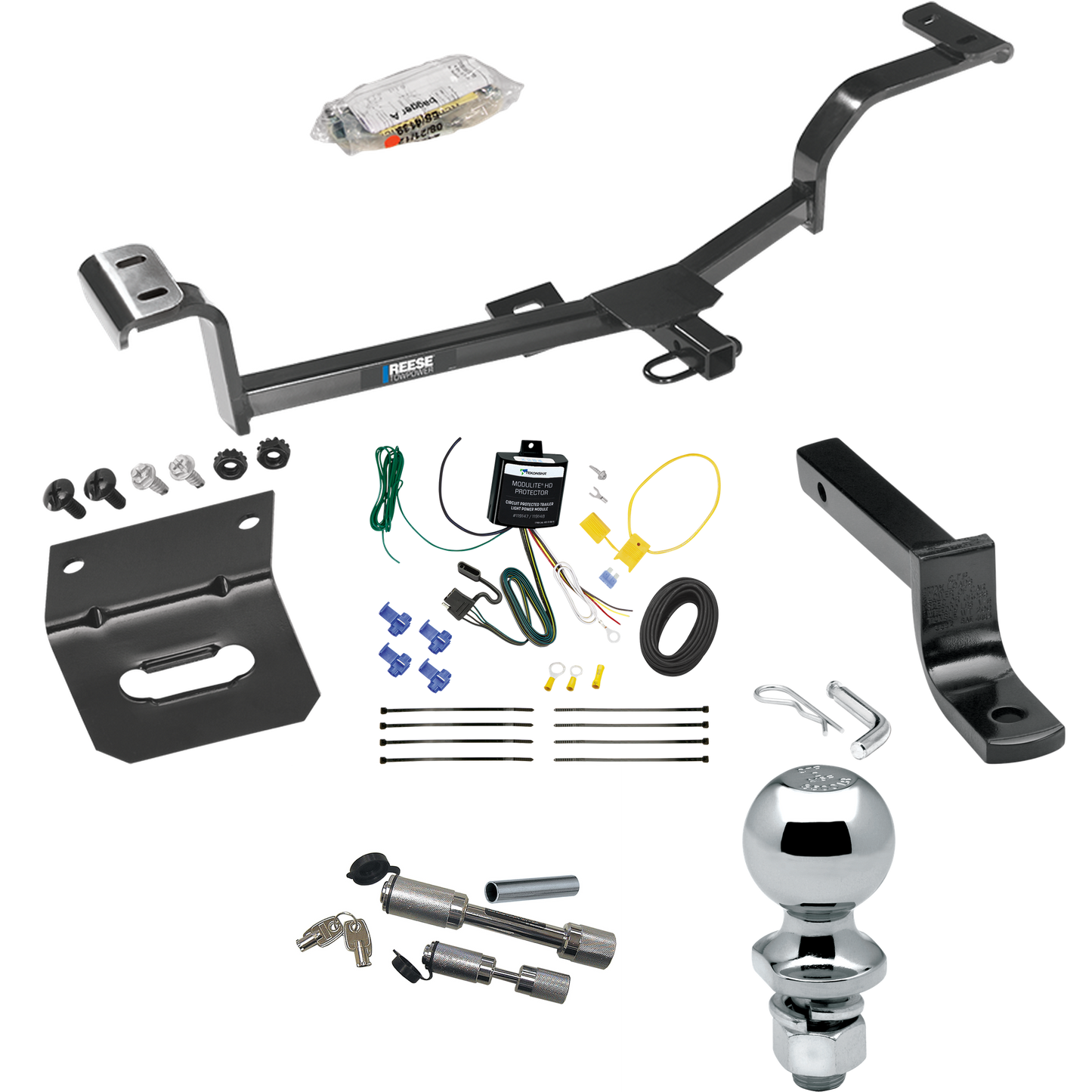 Fits 2012-2017 Hyundai Accent Trailer Hitch Tow PKG w/ 4-Flat Wiring Harness + Draw-Bar + 2" Ball + Wiring Bracket + Dual Hitch & Coupler Locks (For Hatchback Models) By Reese Towpower