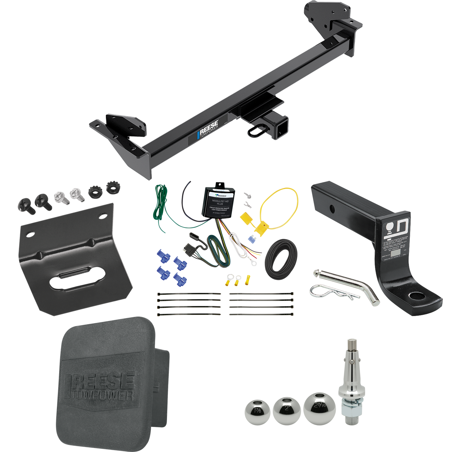 Fits 2016-2022 Nissan NP300 Navara Trailer Hitch Tow PKG w/ 4-Flat Wiring + Ball Mount w/ 4" Drop + Interchangeable Ball 1-7/8" & 2" & 2-5/16" + Wiring Bracket + Hitch Cover (For International Only Models) By Reese Towpower