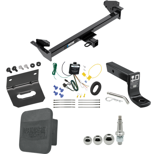 Fits 2016-2022 Nissan NP300 Navara Trailer Hitch Tow PKG w/ 4-Flat Wiring + Ball Mount w/ 4" Drop + Interchangeable Ball 1-7/8" & 2" & 2-5/16" + Wiring Bracket + Hitch Cover (For International Only Models) By Reese Towpower