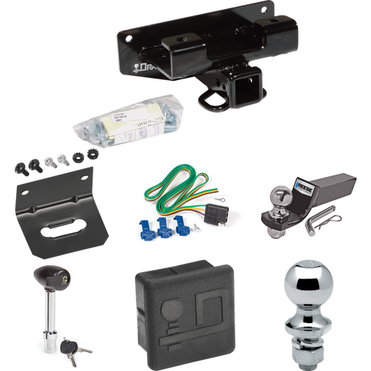 Fits 2002-2003 Dodge Ram 1500 Trailer Hitch Tow PKG w/ 4-Flat Wiring + Starter Kit Ball Mount w/ 2" Drop & 2" Ball + 1-7/8" Ball + Wiring Bracket + Hitch Lock + Hitch Cover (For (Built Before 11/2002) Models) By Draw-Tite