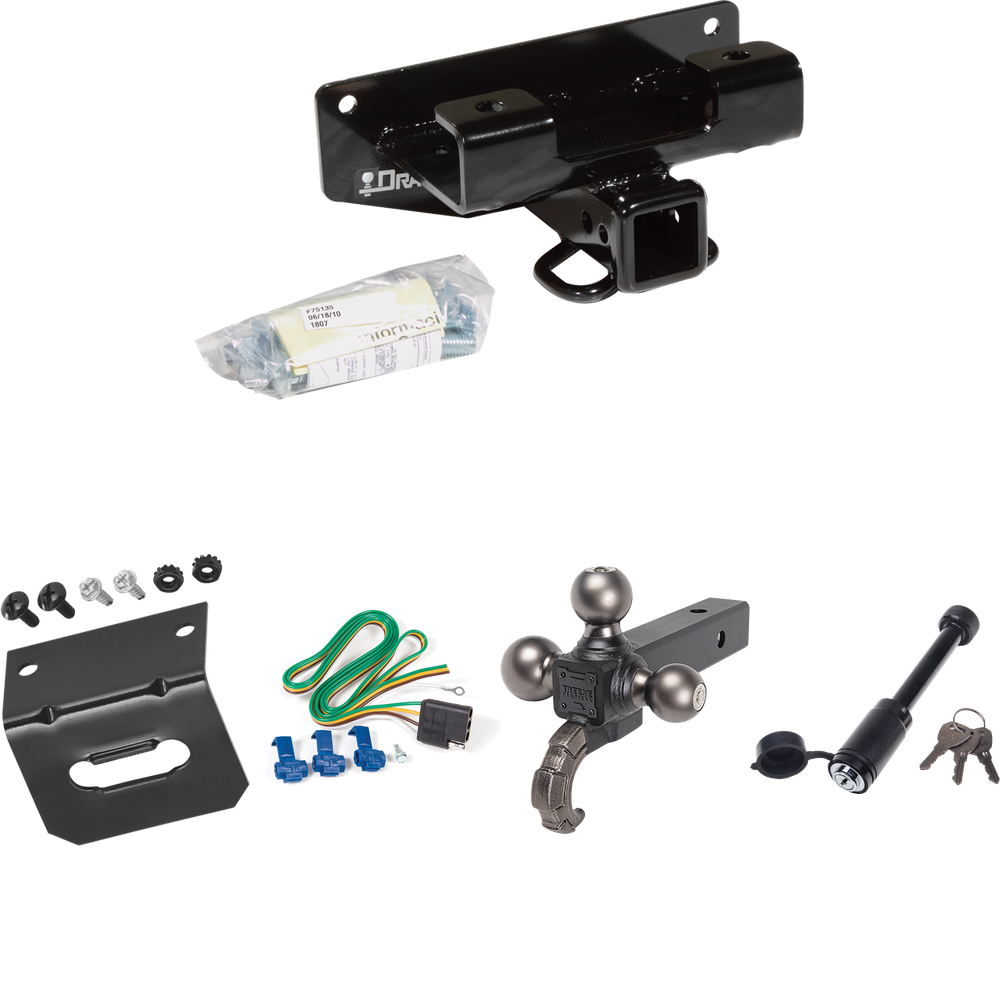 Fits 2002-2003 Dodge Ram 1500 Trailer Hitch Tow PKG w/ 4-Flat Wiring + Triple Ball Tactical Ball Mount 1-7/8" & 2" & 2-5/16" Balls w/ Tow Hook + Tactical Dogbone Lock + Wiring Bracket (For (Built Before 11/2002) Models) By Draw-Tite