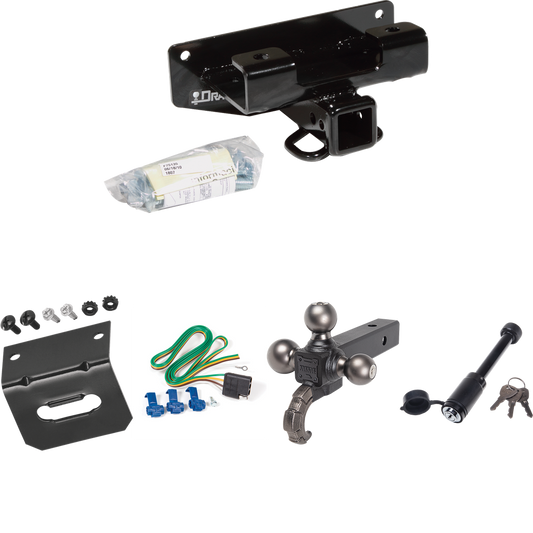 Fits 2002-2003 Dodge Ram 1500 Trailer Hitch Tow PKG w/ 4-Flat Wiring + Triple Ball Tactical Ball Mount 1-7/8" & 2" & 2-5/16" Balls w/ Tow Hook + Tactical Dogbone Lock + Wiring Bracket (For (Built Before 11/2002) Models) By Draw-Tite