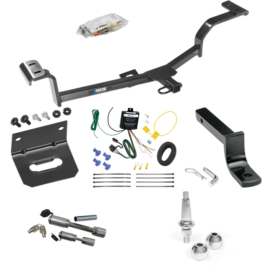 Fits 2012-2017 KIA Rio Trailer Hitch Tow PKG w/ 4-Flat Wiring Harness + Draw-Bar + Interchangeable 1-7/8" & 2" Balls + Wiring Bracket + Dual Hitch & Coupler Locks (For Sedan, Except S Models) By Reese Towpower