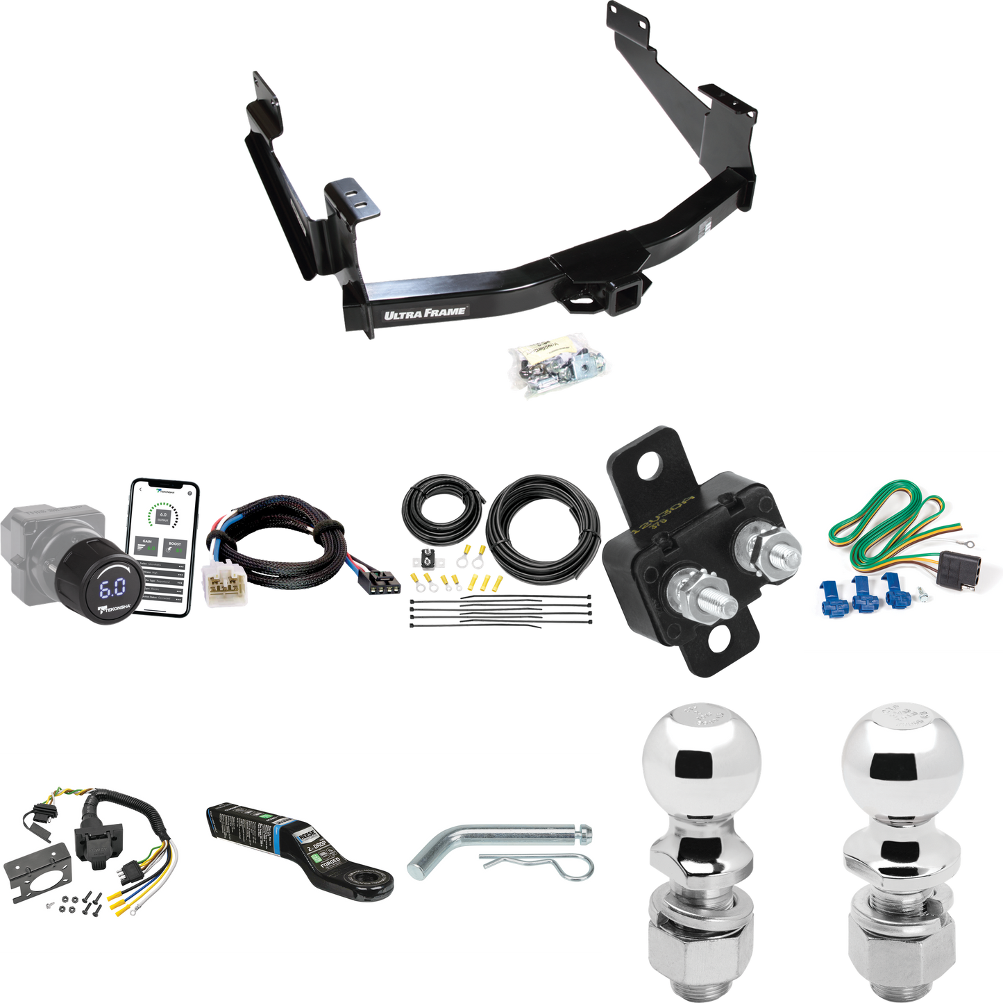 Fits 2007-2014 Toyota Tundra Trailer Hitch Tow PKG w/ Tekonsha Prodigy iD Bluetooth Wireless Brake Control + Plug & Play BC Adapter + 7-Way RV Wiring + 2" & 2-5/16" Ball & Drop Mount (For (See Footnote CP) Models) By Draw-Tite