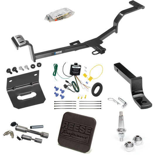 Fits 2012-2017 KIA Rio Trailer Hitch Tow PKG w/ 4-Flat Wiring Harness + Draw-Bar + Interchangeable 1-7/8" & 2" Balls + Wiring Bracket + Hitch Cover + Dual Hitch & Coupler Locks (For Sedan, Except S Models) By Reese Towpower