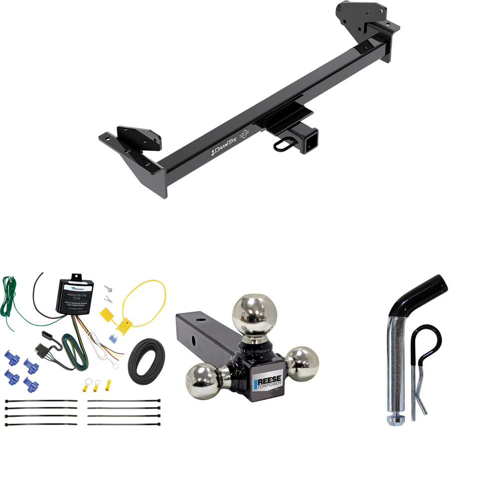 Fits 2016-2022 Nissan NP300 Navara Trailer Hitch Tow PKG w/ 4-Flat Wiring + Triple Ball Ball Mount 1-7/8" & 2" & 2-5/16" Trailer Balls + Pin/Clip (For International Only Models) By Draw-Tite