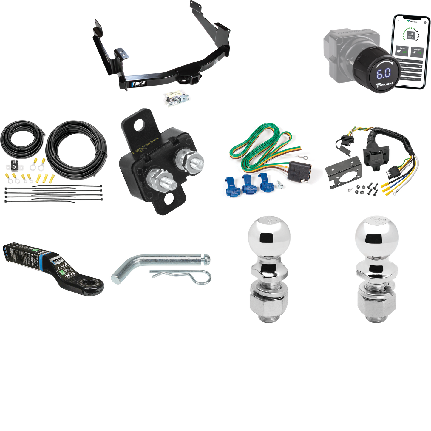 Fits 2018-2021 Toyota Tundra Trailer Hitch Tow PKG w/ Tekonsha Prodigy iD Bluetooth Wireless Brake Control + 7-Way RV Wiring + 2" & 2-5/16" Ball & Drop Mount (For (See Footnote CP) Models) By Reese Towpower