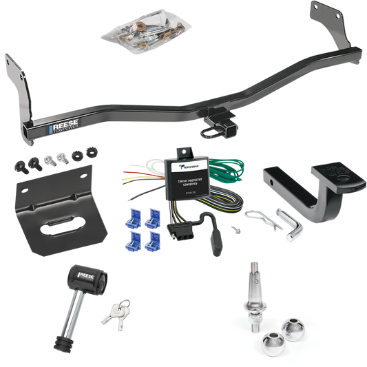 Fits 2006-2011 KIA Rio5 Trailer Hitch Tow PKG w/ 4-Flat Wiring Harness + Draw-Bar + Interchangeable 1-7/8" & 2" Balls + Wiring Bracket + Hitch Lock (For Hatchback Models) By Reese Towpower