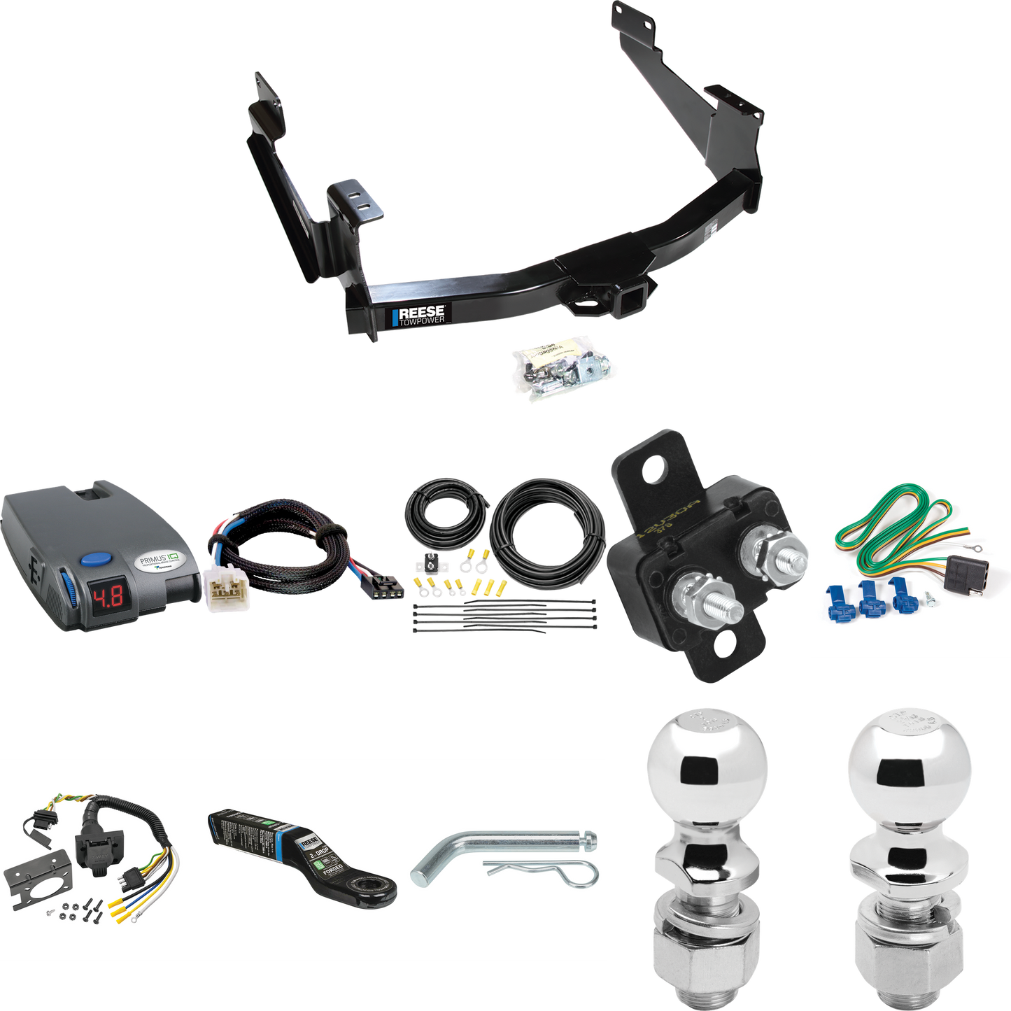 Fits 2007-2014 Toyota Tundra Trailer Hitch Tow PKG w/ Tekonsha Primus IQ Brake Control + Plug & Play BC Adapter + 7-Way RV Wiring + 2" & 2-5/16" Ball & Drop Mount (For (See Footnote CP) Models) By Reese Towpower