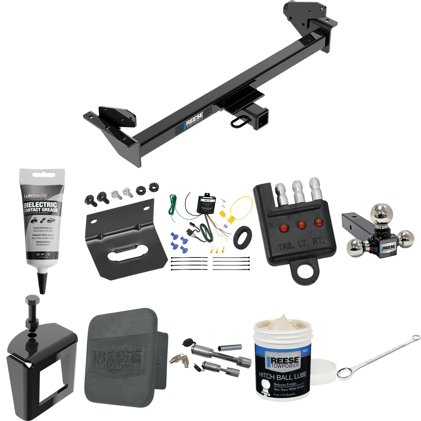 Fits 2016-2022 Nissan NP300 Navara Trailer Hitch Tow PKG w/ 4-Flat Wiring + Triple Ball Ball Mount 1-7/8" & 2" & 2-5/16" Trailer Balls + Wiring Bracket + Hitch Cover + Dual Hitch & Coupler Locks + Wiring Tester + Ball Lube + Electric Grease + Ball Wr