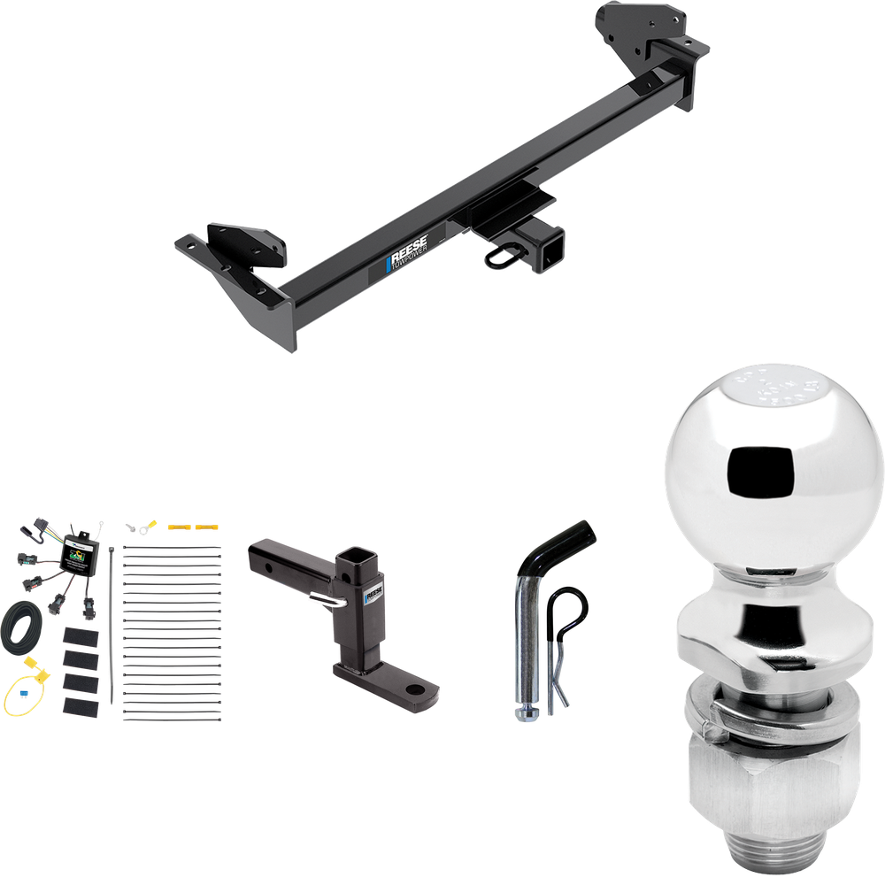 Fits 2016-2022 Nissan NP300 Navara Trailer Hitch Tow PKG w/ 4-Flat Zero Contact "No Splice" Wiring + Adjustable Drop Rise Ball Mount + Pin/Clip + 2" Ball (For International Only Models) By Reese Towpower