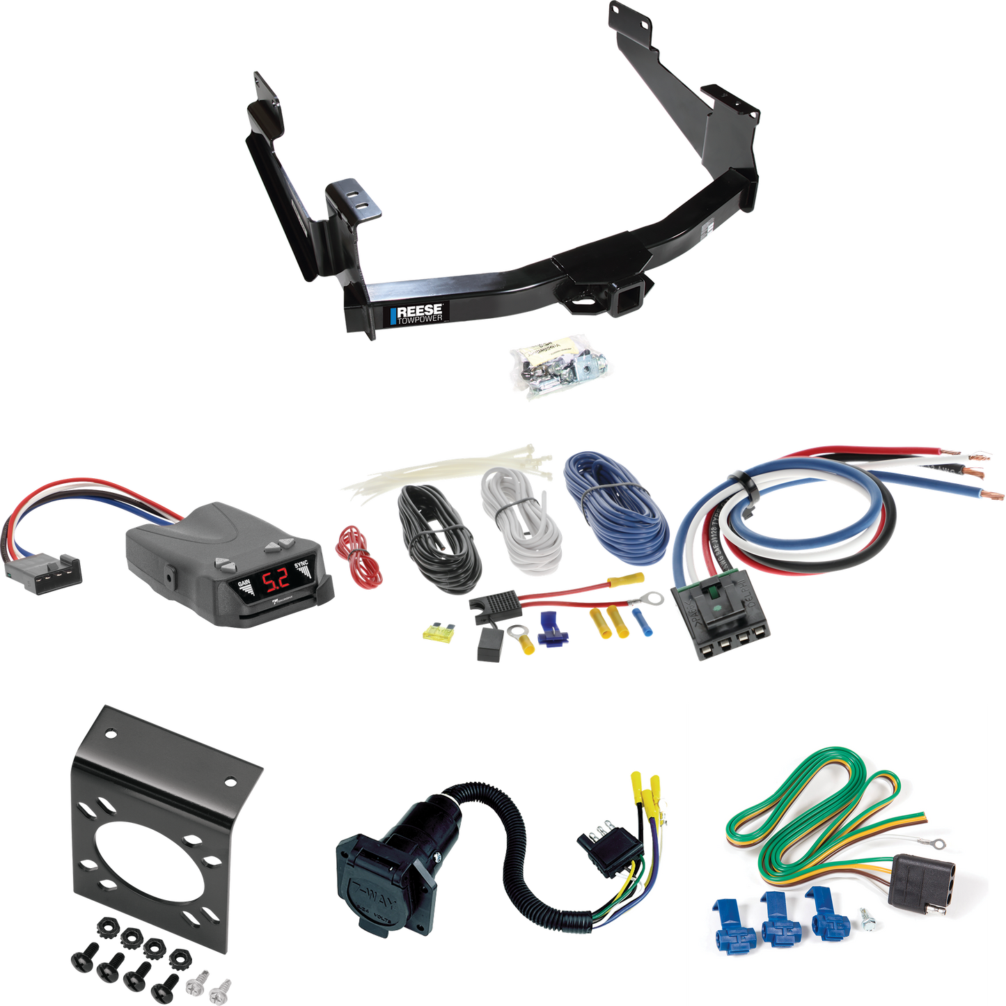 Fits 2018-2021 Toyota Tundra Trailer Hitch Tow PKG w/ Tekonsha Brakeman IV Brake Control + Generic BC Wiring Adapter + 7-Way RV Wiring (For (See Footnote CP) Models) By Reese Towpower