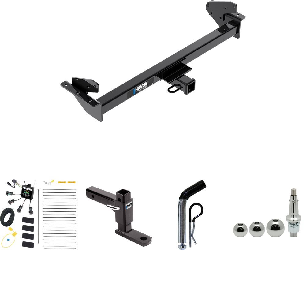 Fits 2016-2022 Nissan NP300 Navara Trailer Hitch Tow PKG w/ 4-Flat Zero Contact "No Splice" Wiring + Adjustable Drop Rise Ball Mount + Pin/Clip + Inerchangeable 1-7/8" & 2" & 2-5/16" Balls (For International Only Models) By Reese Towpower