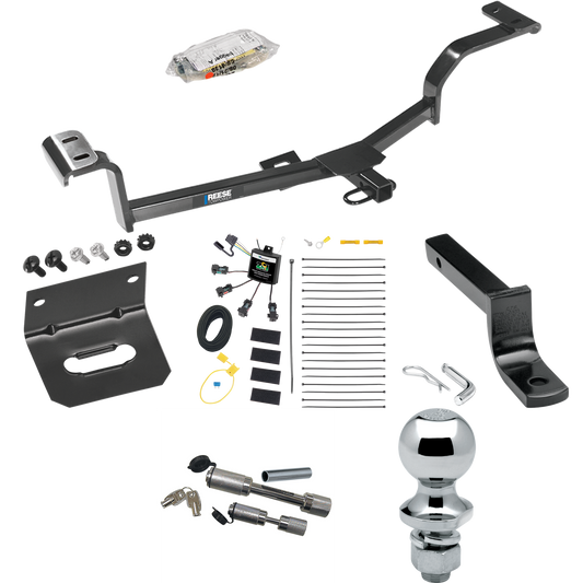 Fits 2012-2021 Hyundai Accent Trailer Hitch Tow PKG w/ 4-Flat Zero Contact "No Splice" Wiring Harness + Draw-Bar + 1-7/8" Ball + Wiring Bracket + Dual Hitch & Coupler Locks (For Sedan Models) By Reese Towpower