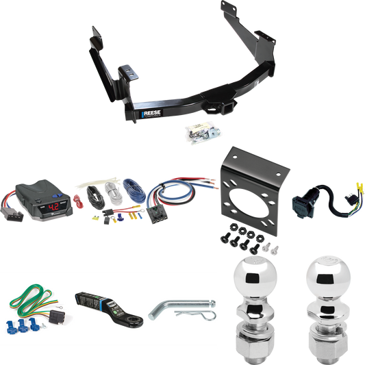 Fits 2018-2021 Toyota Tundra Trailer Hitch Tow PKG w/ Tekonsha BRAKE-EVN Brake Control + Generic BC Wiring Adapter + 7-Way RV Wiring + 2" & 2-5/16" Ball & Drop Mount (For (See Footnote CP) Models) By Reese Towpower