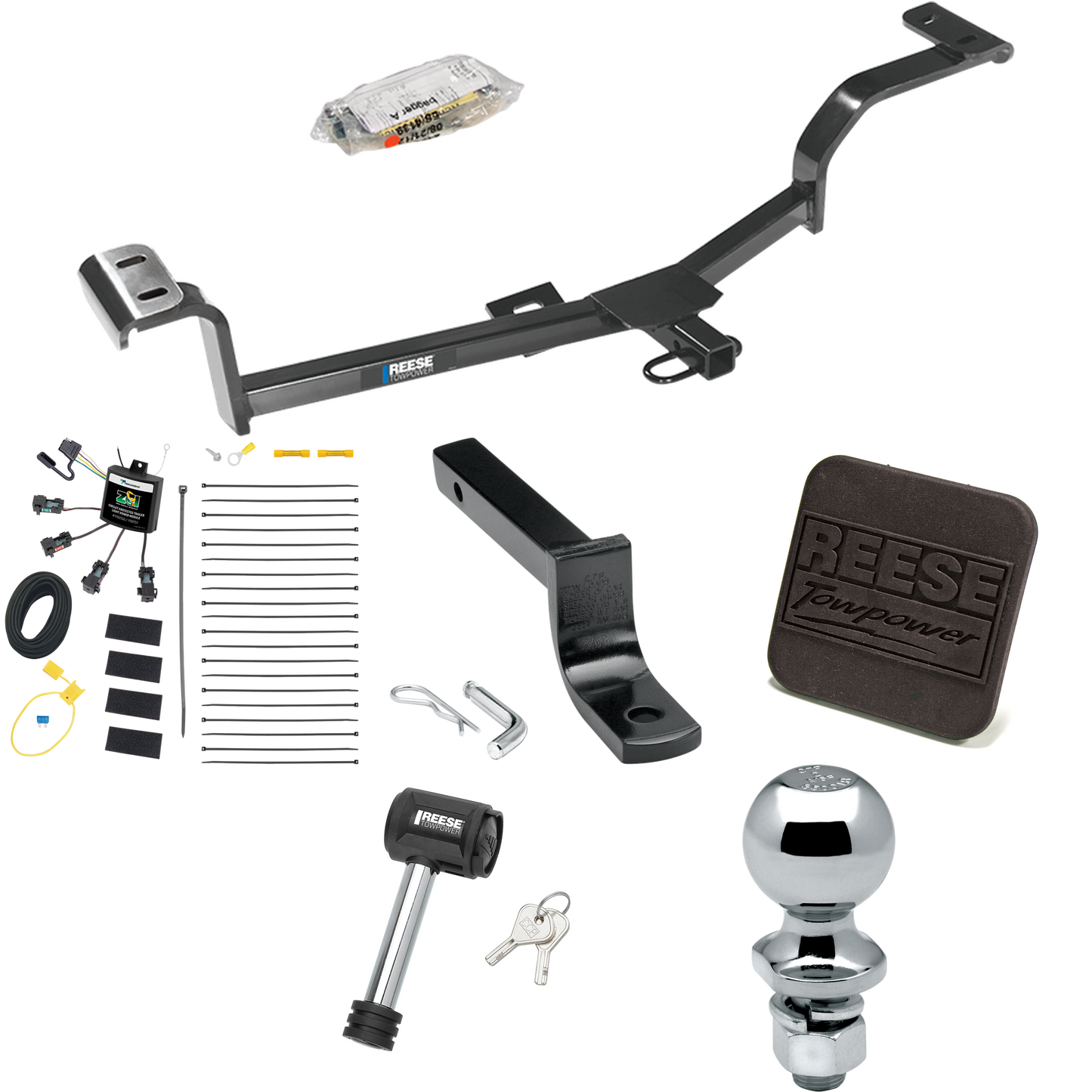 Se adapta al paquete de enganche de remolque KIA Rio 2012-2017 con arnés de cableado de 4 contactos planos "sin empalme" + barra de tracción + bola de 2" + cubierta de enganche + bloqueo de enganche (para sedán, excepto modelos S) de Reese Towpower