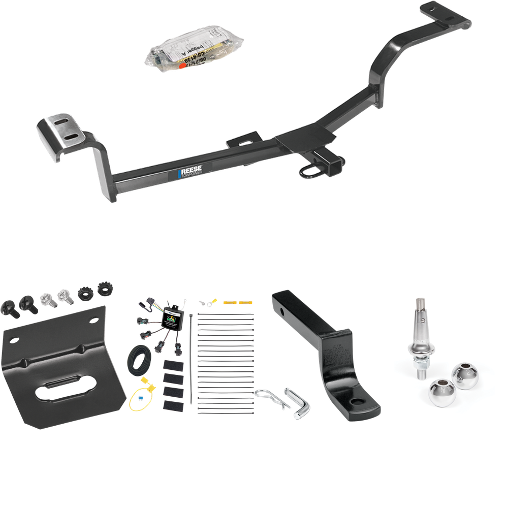 Fits 2012-2021 Hyundai Accent Trailer Hitch Tow PKG w/ 4-Flat Zero Contact "No Splice" Wiring Harness + Draw-Bar + Interchangeable 1-7/8" & 2" Balls + Wiring Bracket (For Sedan Models) By Reese Towpower