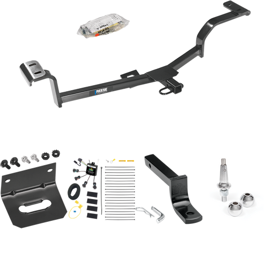 Fits 2012-2021 Hyundai Accent Trailer Hitch Tow PKG w/ 4-Flat Zero Contact "No Splice" Wiring Harness + Draw-Bar + Interchangeable 1-7/8" & 2" Balls + Wiring Bracket (For Sedan Models) By Reese Towpower