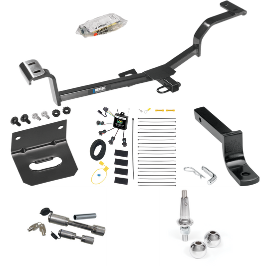 Fits 2012-2017 KIA Rio Trailer Hitch Tow PKG w/ 4-Flat Zero Contact "No Splice" Wiring Harness + Draw-Bar + Interchangeable 1-7/8" & 2" Balls + Wiring Bracket + Dual Hitch & Coupler Locks (For Sedan, Except S Models) By Reese Towpower