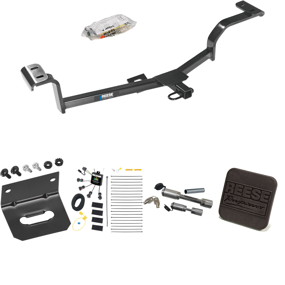 Fits 2012-2017 KIA Rio Trailer Hitch Tow PKG w/ 4-Flat Zero Contact "No Splice" Wiring Harness + Hitch Cover + Dual Hitch & Coupler Locks (For Sedan, Except S Models) By Reese Towpower