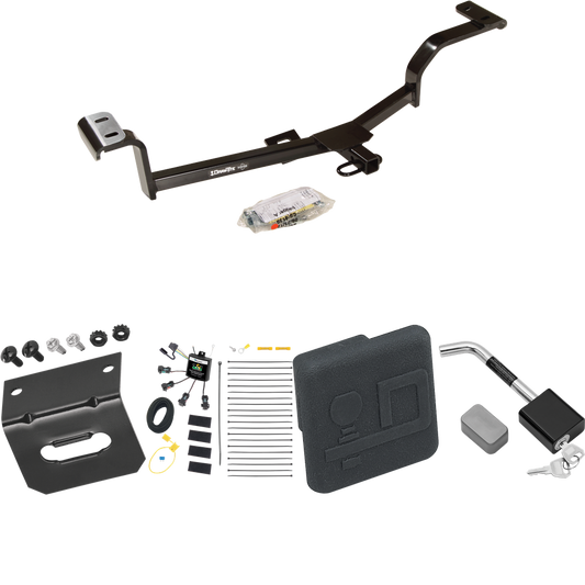 Fits 2012-2017 Hyundai Accent Trailer Hitch Tow PKG w/ 4-Flat Zero Contact "No Splice" Wiring Harness + Hitch Cover + Hitch Lock (For Hatchback Models) By Draw-Tite