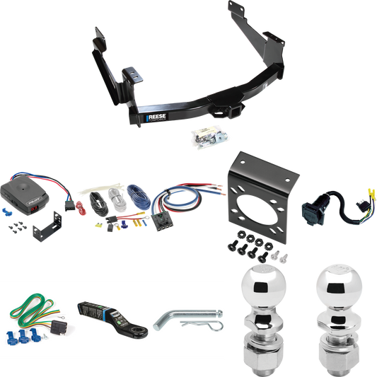 Fits 2018-2021 Toyota Tundra Trailer Hitch Tow PKG w/ Pro Series Pilot Brake Control + Generic BC Wiring Adapter + 7-Way RV Wiring + 2" & 2-5/16" Ball & Drop Mount (For (See Footnote CP) Models) By Reese Towpower