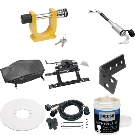 Fits 2011-2012 RAM 3500 Industry Standard Semi-Custom Above Bed Rail Kit + 20K Fifth Wheel + In-Bed Wiring + King Pin Lock + Base Rail Lock + 10" Lube Plate + Fifth Wheel Cover + Lube (For 5'8 or Shorter Bed (Sidewinder Required), Except w/Overload S