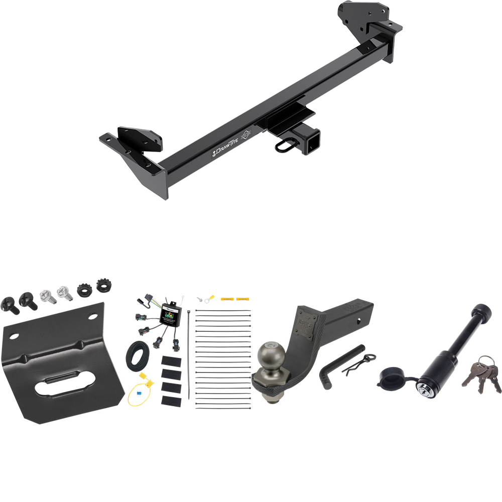 Fits 2016-2022 Nissan NP300 Navara Trailer Hitch Tow PKG w/ 4-Flat Zero Contact "No Splice" Wiring + Interlock Tactical Starter Kit w/ 3-1/4" Drop & 2" Ball + Tactical Dogbone Lock + Wiring Bracket (For International Only Models) By Draw-Tite