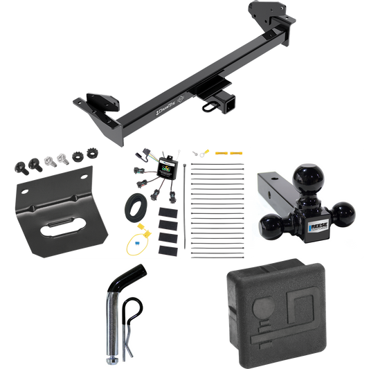 Fits 2016-2022 Nissan NP300 Navara Trailer Hitch Tow PKG w/ 4-Flat Zero Contact "No Splice" Wiring + Triple Ball Ball Mount 1-7/8" & 2" & 2-5/16" Trailer Balls + Pin/Clip + Wiring Bracket + Hitch Cover (For International Only Models) By Draw-Tite