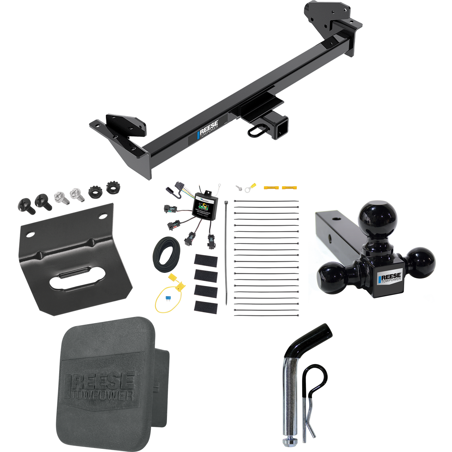 Fits 2016-2022 Nissan NP300 Navara Trailer Hitch Tow PKG w/ 4-Flat Zero Contact "No Splice" Wiring + Triple Ball Ball Mount 1-7/8" & 2" & 2-5/16" Trailer Balls + Pin/Clip + Wiring Bracket + Hitch Cover (For International Only Models) By Reese Towpowe