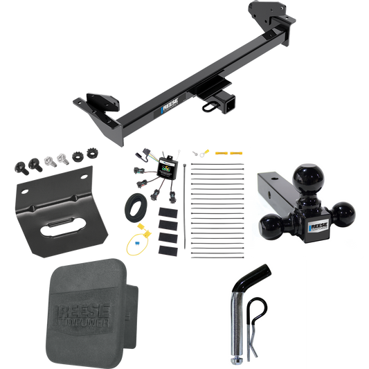 Fits 2016-2022 Nissan NP300 Navara Trailer Hitch Tow PKG w/ 4-Flat Zero Contact "No Splice" Wiring + Triple Ball Ball Mount 1-7/8" & 2" & 2-5/16" Trailer Balls + Pin/Clip + Wiring Bracket + Hitch Cover (For International Only Models) By Reese Towpowe