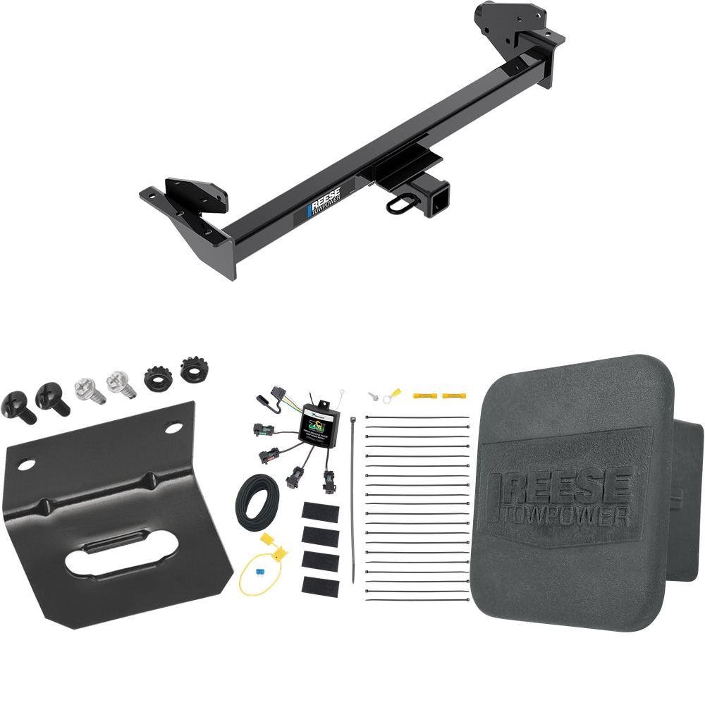 Fits 2016-2022 Nissan NP300 Navara Trailer Hitch Tow PKG w/ 4-Flat Zero Contact "No Splice" Wiring Harness + Wiring Bracket + Hitch Cover (For International Only Models) By Reese Towpower