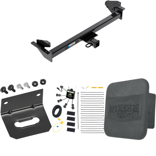 Fits 2016-2022 Nissan NP300 Navara Trailer Hitch Tow PKG w/ 4-Flat Zero Contact "No Splice" Wiring Harness + Wiring Bracket + Hitch Cover (For International Only Models) By Reese Towpower