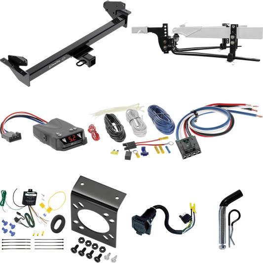Fits 2016-2022 Nissan NP300 Navara Trailer Hitch Tow PKG w/ 8K Round Bar Weight Distribution Hitch w/ 2-5/16" Ball + Pin/Clip + Tekonsha Brakeman IV Brake Control + Generic BC Wiring Adapter + 7-Way RV Wiring (For International Only Models) By Draw-T