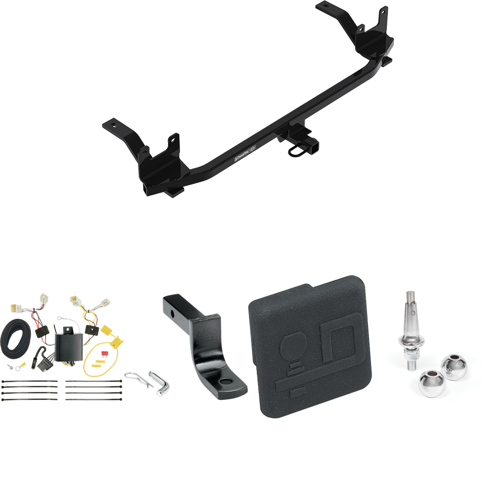 Fits 2018-2020 Hyundai Elantra Trailer Hitch Tow PKG w/ 4-Flat Wiring Harness + Draw-Bar + Interchangeable 1-7/8" & 2" Balls + Hitch Cover (Excludes: GT & Sport Models) By Draw-Tite