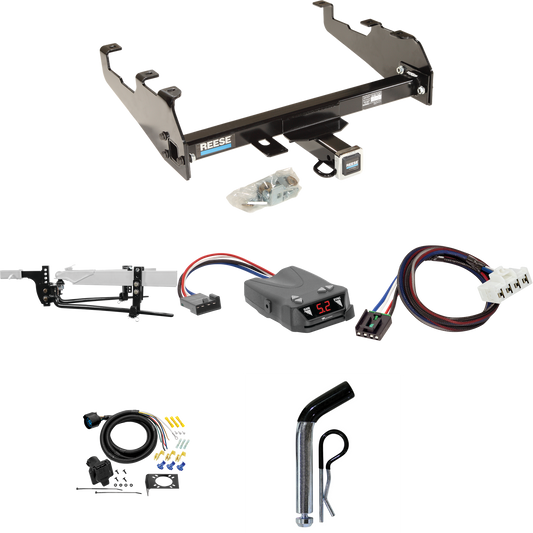 Fits 1995-2002 Dodge Ram 2500 Trailer Hitch Tow PKG w/ 11.5K Round Bar Weight Distribution Hitch w/ 2-5/16" Ball + Pin/Clip + Tekonsha Brakeman IV Brake Control + Plug & Play BC Adapter + 7-Way RV Wiring (For w/Deep Drop Bumper Models) By Reese Towpo