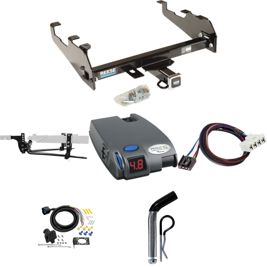 Fits 1995-2002 Dodge Ram 2500 Trailer Hitch Tow PKG w/ 11.5K Round Bar Weight Distribution Hitch w/ 2-5/16" Ball + Pin/Clip + Tekonsha Primus IQ Brake Control + Plug & Play BC Adapter + 7-Way RV Wiring (For w/Deep Drop Bumper Models) By Reese Towpowe