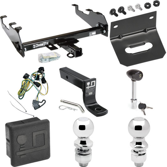 Fits 1995-2002 Dodge Ram 2500 Trailer Hitch Tow PKG w/ 4-Flat Wiring + Ball Mount w/ 4" Drop + 2" Ball + 2-5/16" Ball + Wiring Bracket + Hitch Lock + Hitch Cover (For w/Deep Drop Bumper Models) By Draw-Tite