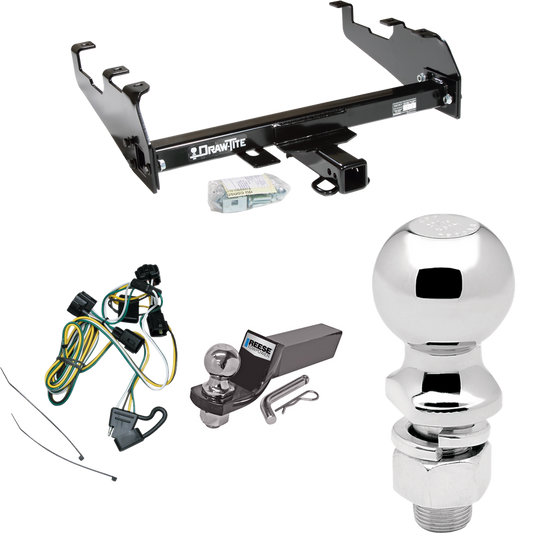 Fits 1995-2002 Dodge Ram 3500 Trailer Hitch Tow PKG w/ 4-Flat Wiring + Starter Kit Ball Mount w/ 2" Drop & 2" Ball + 2-5/16" Ball (For w/Deep Drop Bumper Models) By Draw-Tite