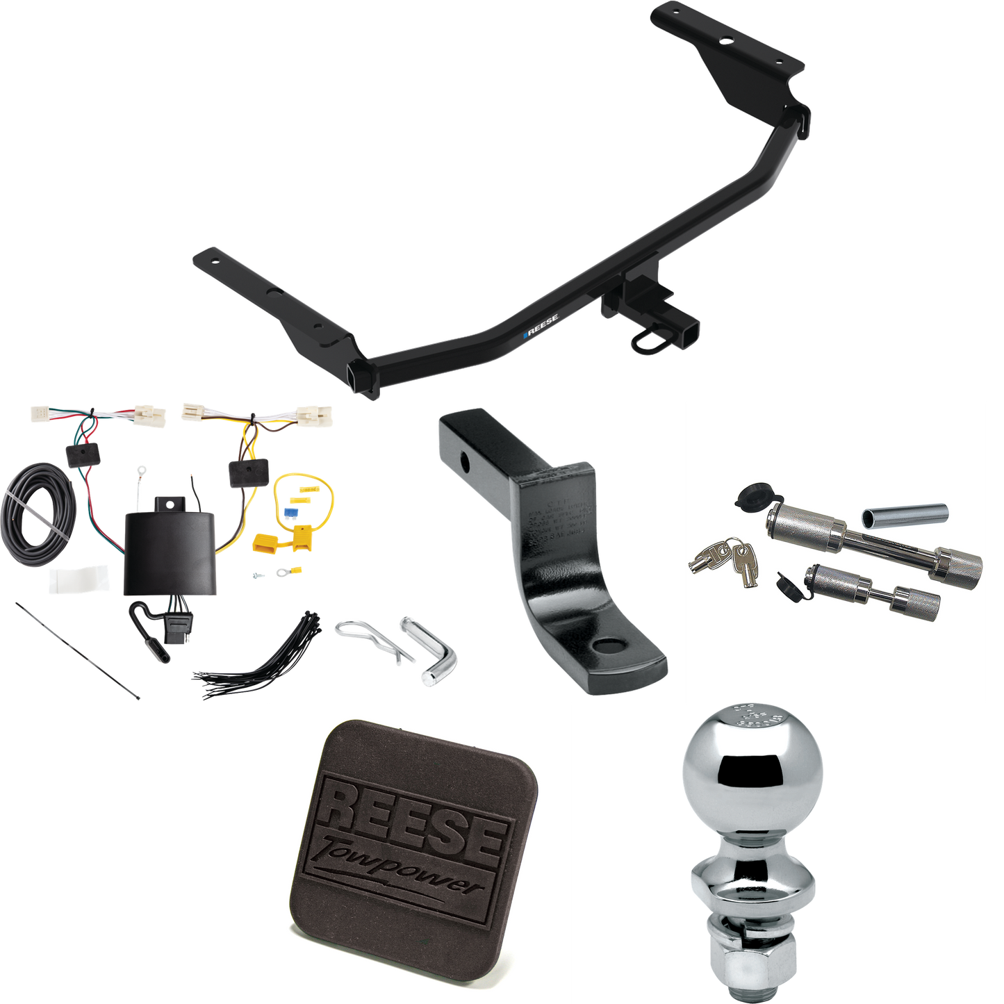 Fits 2021-2023 Hyundai Elantra Trailer Hitch Tow PKG w/ 4-Flat Wiring Harness + Draw-Bar + 2" Ball + Hitch Cover + Dual Hitch & Coupler Locks (Excludes: Hybrid & N Line Models) By Reese Towpower