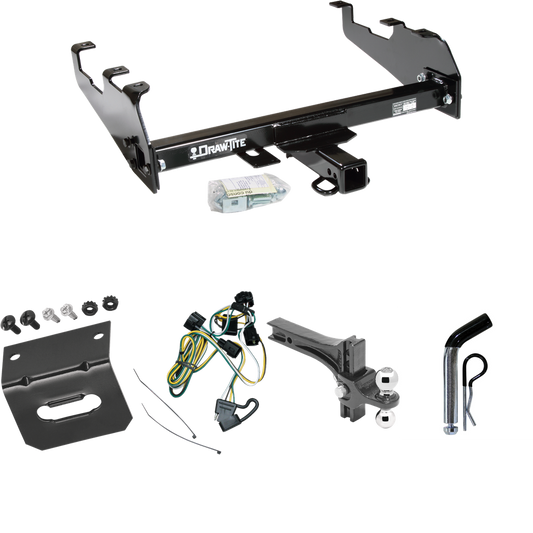 Fits 1995-2002 Dodge Ram 3500 Trailer Hitch Tow PKG w/ 4-Flat Wiring Harness + Dual Adjustable Drop Rise Ball Ball Mount 2" & 2-5/16" Trailer Balls + Pin/Clip + Wiring Bracket (For w/Deep Drop Bumper Models) By Draw-Tite