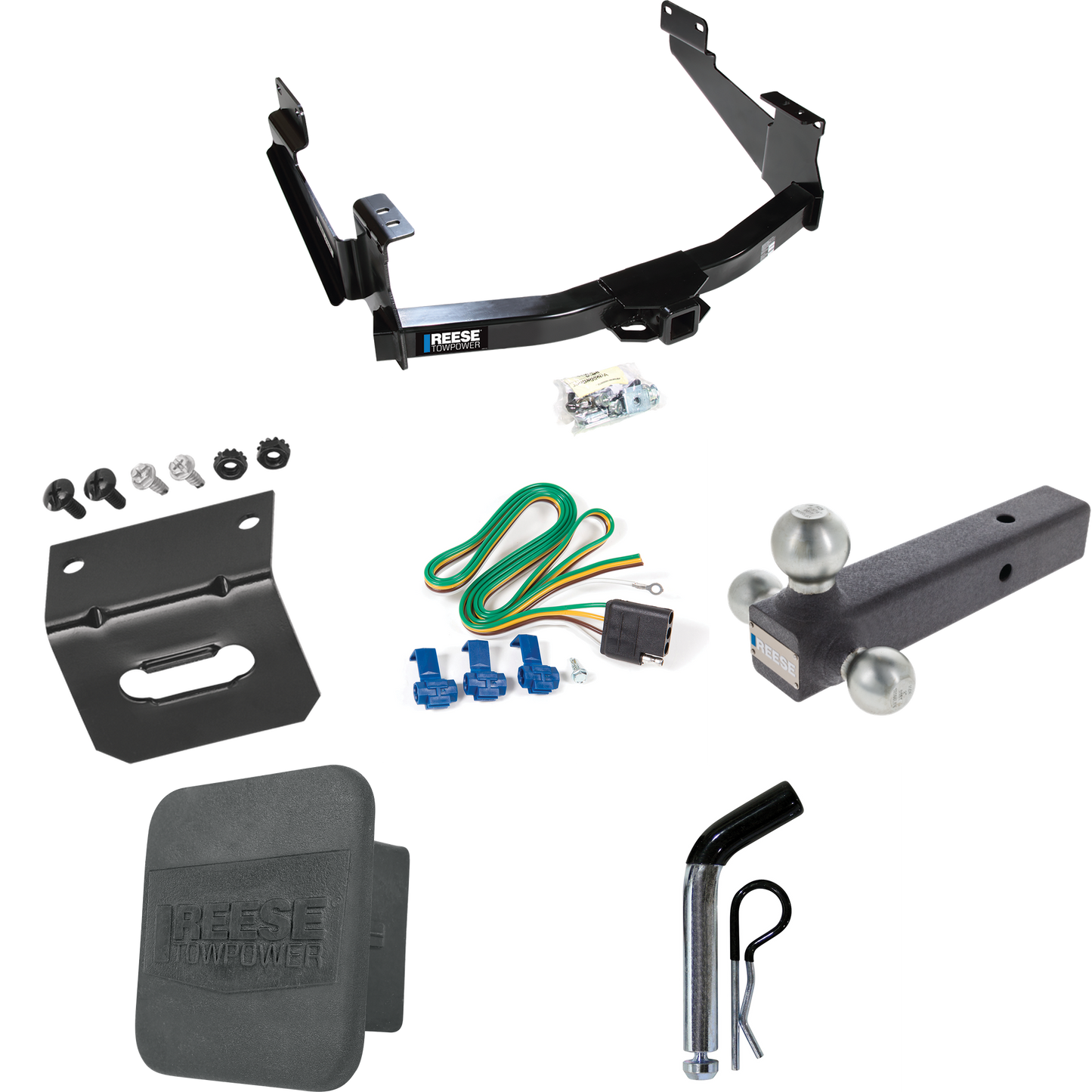 Fits 2007-2021 Toyota Tundra Trailer Hitch Tow PKG w/ 4-Flat Wiring Harness + Triple Ball Ball Mount 1-7/8" & 2" & 2-5/16" Trailer Balls + Pin/Clip + Hitch Cover + Wiring Bracket (For (See Footnote CP) Models) By Reese Towpower