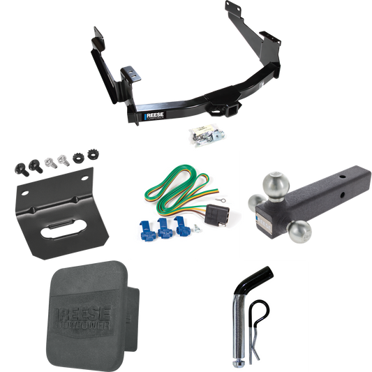 Fits 2007-2021 Toyota Tundra Trailer Hitch Tow PKG w/ 4-Flat Wiring Harness + Triple Ball Ball Mount 1-7/8" & 2" & 2-5/16" Trailer Balls + Pin/Clip + Hitch Cover + Wiring Bracket (For (See Footnote CP) Models) By Reese Towpower