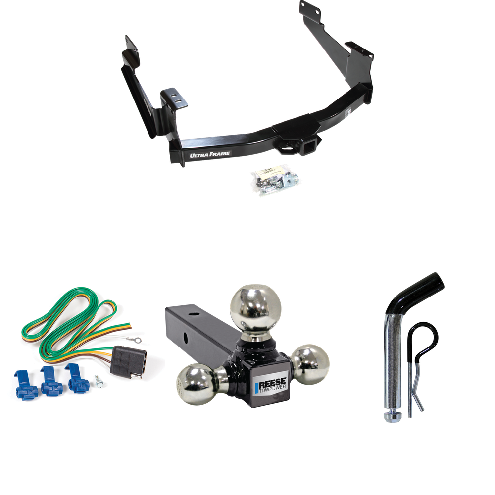 Fits 2007-2021 Toyota Tundra Trailer Hitch Tow PKG w/ 4-Flat Wiring Harness + Triple Ball Ball Mount 1-7/8" & 2" & 2-5/16" Trailer Balls + Pin/Clip (For (See Footnote CP) Models) By Draw-Tite