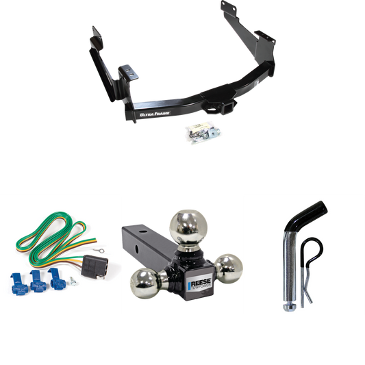 Fits 2007-2021 Toyota Tundra Trailer Hitch Tow PKG w/ 4-Flat Wiring Harness + Triple Ball Ball Mount 1-7/8" & 2" & 2-5/16" Trailer Balls + Pin/Clip (For (See Footnote CP) Models) By Draw-Tite