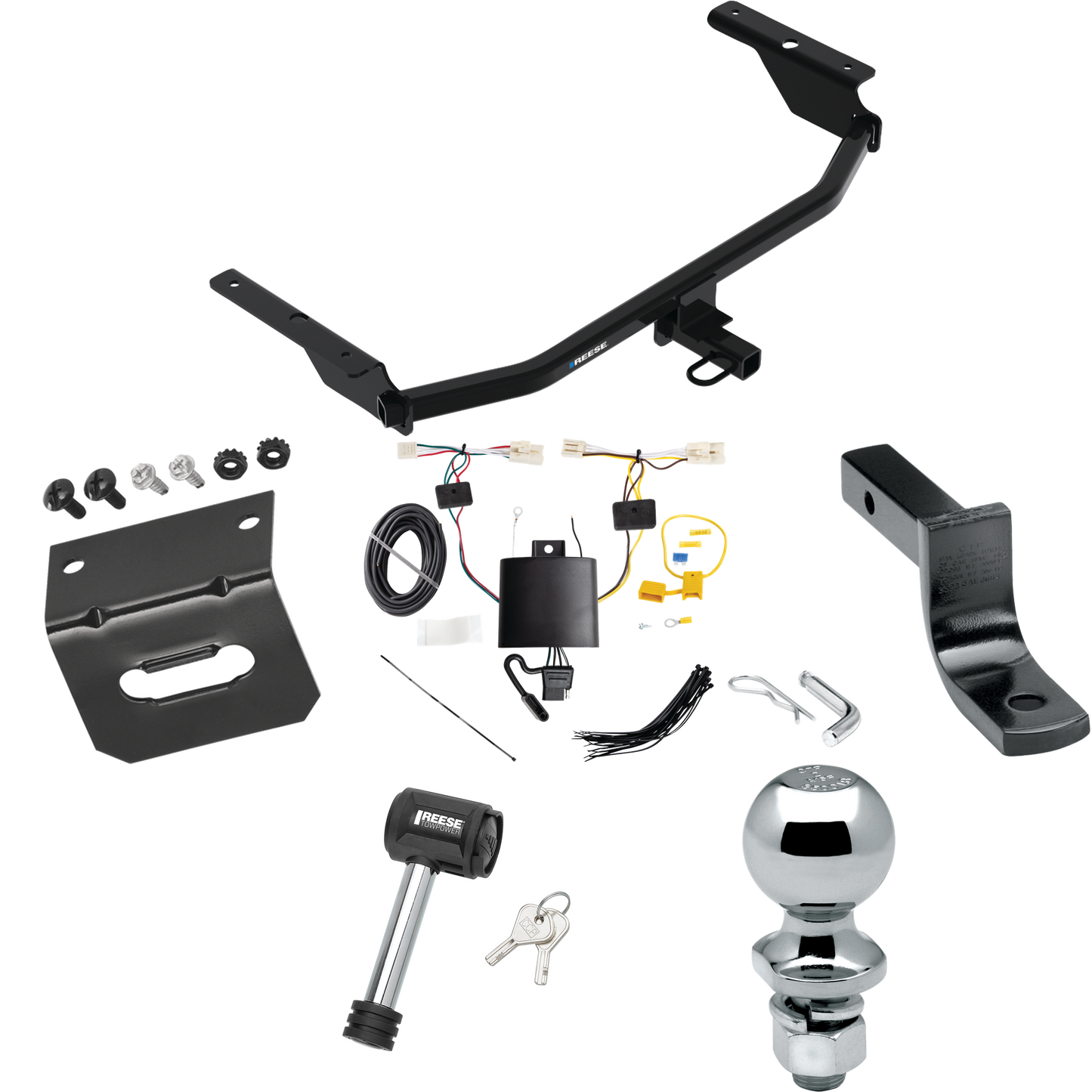 Fits 2021-2023 Hyundai Elantra Trailer Hitch Tow PKG w/ 4-Flat Wiring Harness + Draw-Bar + 2" Ball + Wiring Bracket + Hitch Lock (Excludes: Hybrid & N Line Models) By Reese Towpower